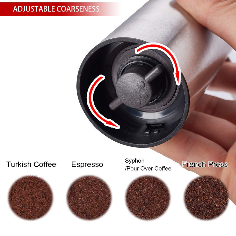  [AUSTRALIA] - Manual Coffee Grinder with Adjustable Ceramic Conical Burr Brushed Stainless Steel Hand Crank Mill for Drip Coffee, Espresso, French Press, Turkish Brew