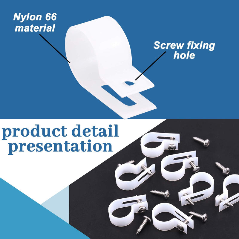  [AUSTRALIA] - Glarks 120Pcs 3/4 Inch White Nylon Screw Mounting R-Type Cable Clip Wire Clamp with 120Pcs Screws for Wire, Cable, Conduit and Cable Conduit Kit （White） 3/4''(19mm)