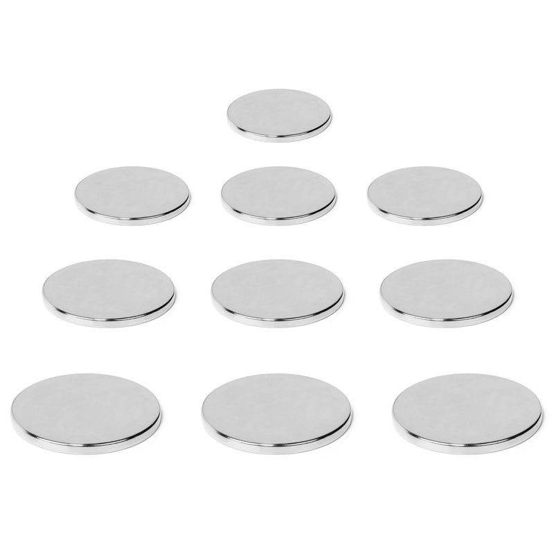 PYTROPS Magnet Industrial Neodymium Rare Earth Magnets Super Refrigerator N52 Powerful Strong Scientific Round Disc Magnet with 3M Adhesive Included in Tin Box, 1.26" D X 0.09" H, Pack of 10 - LeoForward Australia