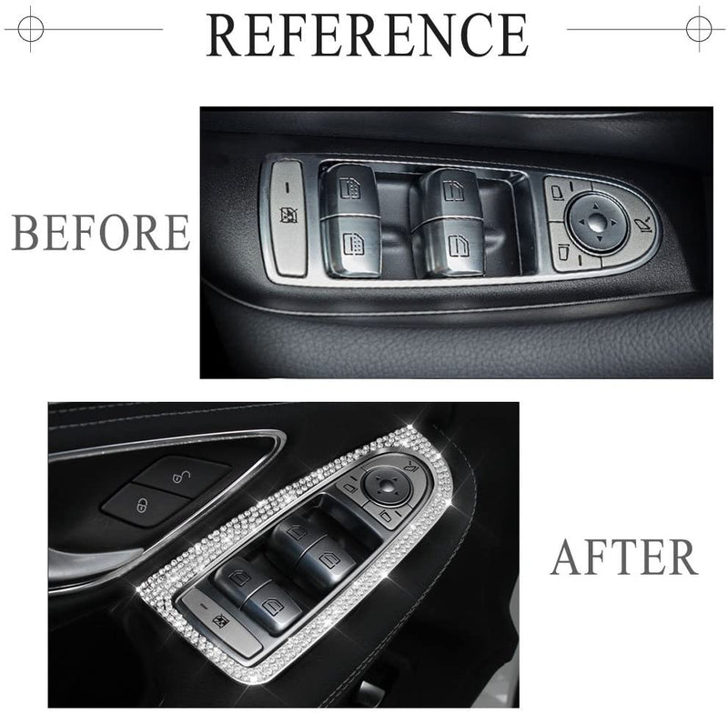 Window Control Caps for Mercedes Accessories Benz Parts Trim Switch Button Covers Decals Stickers Interior Decorations W205 X253 C Class GLC AMG Women Men Bling Crystal Silver 4 Pack - LeoForward Australia
