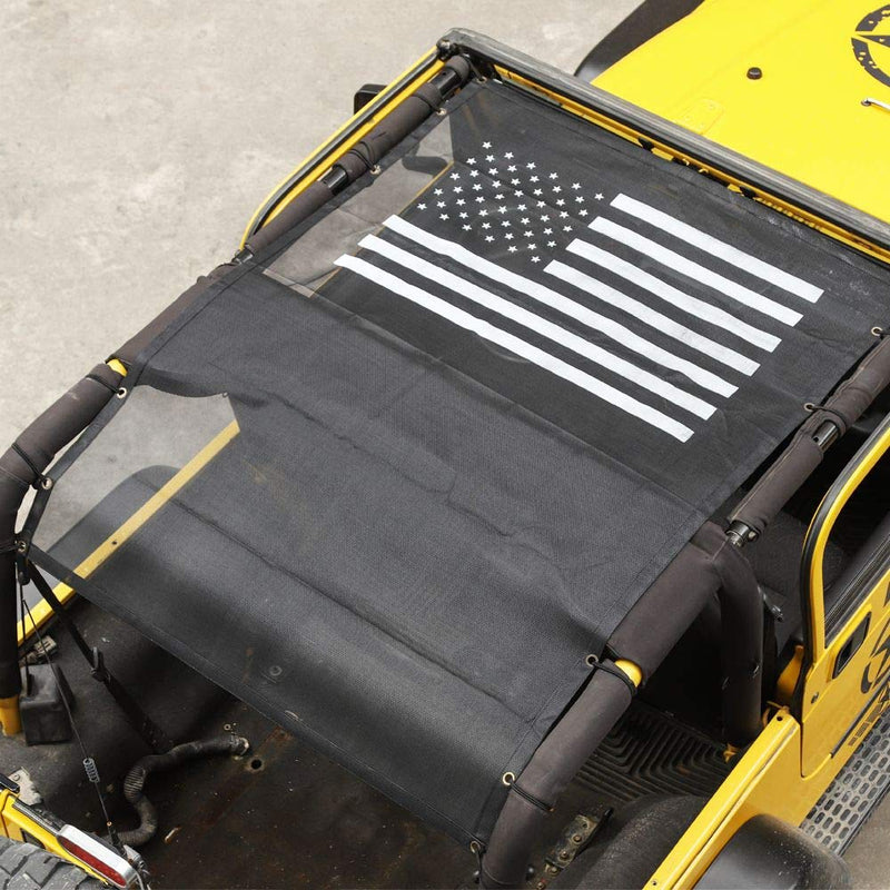  [AUSTRALIA] - JeCar Mesh Roof Sunshade Durable Polyester Bikini Top Cover for 1997-2006 Jeep Wrangler TJ, US Flag