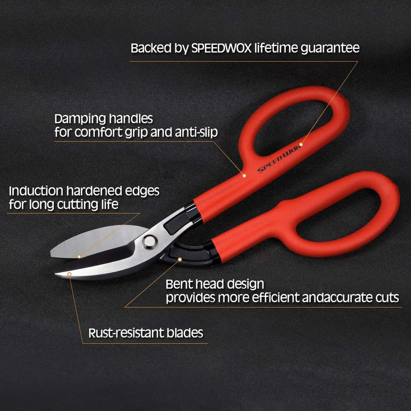  [AUSTRALIA] - SPEEDWOX Tin Snips Bent Handle Tinners Snips with Hot Drop Forged Sharp Blade Professional Tin Cutting Shears 11 Inches