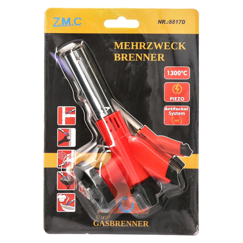  [AUSTRALIA] - ZMC gas burner 1.0kW + 8 gas cartridges 227g, flambé burner up to 1300°C, Bunsen burner soldering burner, kitchen burner with adjustable flame, burner attachment gas burner gas lighter with 8x gas