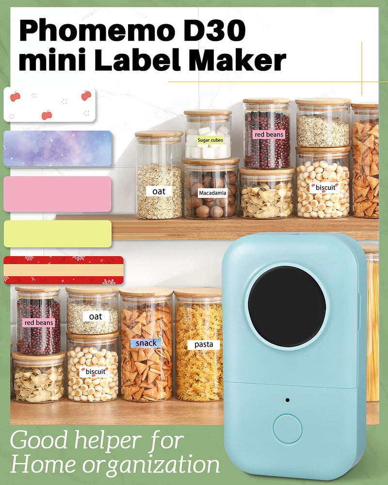  [AUSTRALIA] - Label Maker,Phomemo D30 Small Label Printer Handheld Portable Bluetooth Label Maker with Tape, Multiple Templates Available for Smartphone Easy to use for Home, Office Organization,Green Green