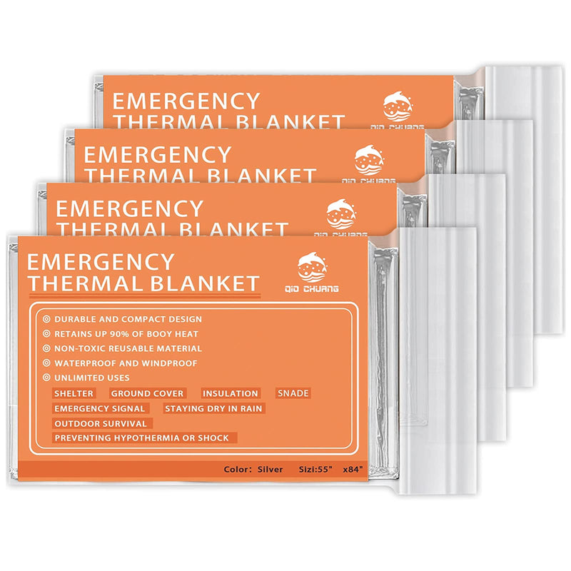  [AUSTRALIA] - QIO CHUANG Emergency Mylar Thermal Blankets -Space Blanket Survival kit Camping Blanket (4-Pack). Perfect for Outdoors, Hiking, Survival, Bug Out Bag ，Marathons or First Aid 1