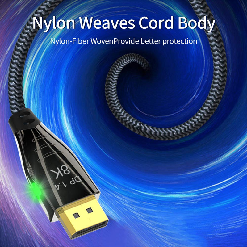  [AUSTRALIA] - CABLEDECONN 3M 10FT DisplayPort 1.4 8K Cable Ultra HD 8K@60Hz 4K@144Hz High Speed 32.4Gbps HDCP 3D Slim and Flexible DP to DP Cable with LED Indicationn 3m 9.9ft DP 8K Cable with LED Indications