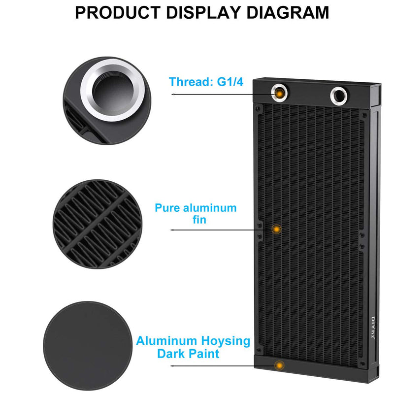  [AUSTRALIA] - DIYhz Water Cooling Computer Radiator, 12 Pipe Aluminum Heat Exchanger Liquid Cooling Radiator G1/4 Thread Heat Row Sink 240mm for CPU PC Laser Water Cool System DC12V Black G1/4-240mm