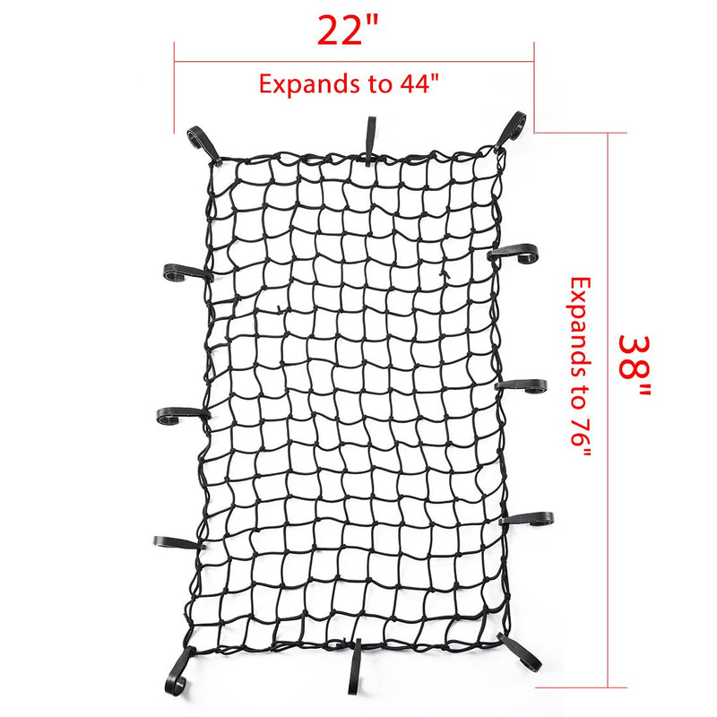  [AUSTRALIA] - CZC AUTO 22"x38" Black Latex Bungee Cargo Net Strech to 44"x76", Luggage Netting with 2"X2" Small Mesh and 12 Adjustable Plastic Hooks, for Rooftop Cargo Carrier Roof Rail Rack Hitch Basket SUV