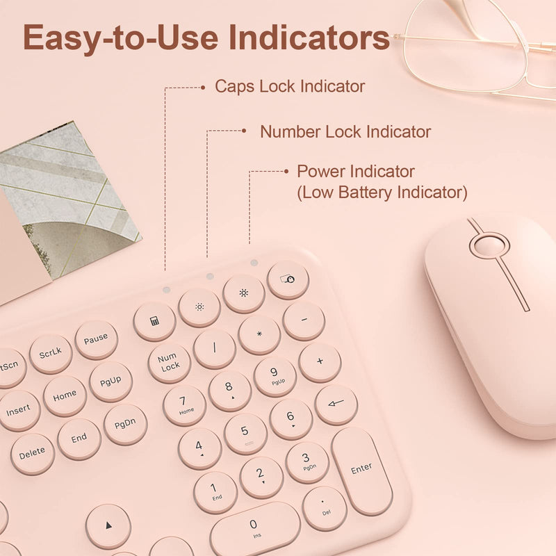  [AUSTRALIA] - Mobifice Cute Keyboard and Mouse Wireless for PC Computer/Laptop/Windows/Mac/Tablets/Apple iPad, Ultra-Thin 2.4GHz USB Cordless Full-Sized Silent Retro Computer Keyboard Mouse Combo (Pink) Rose Gold