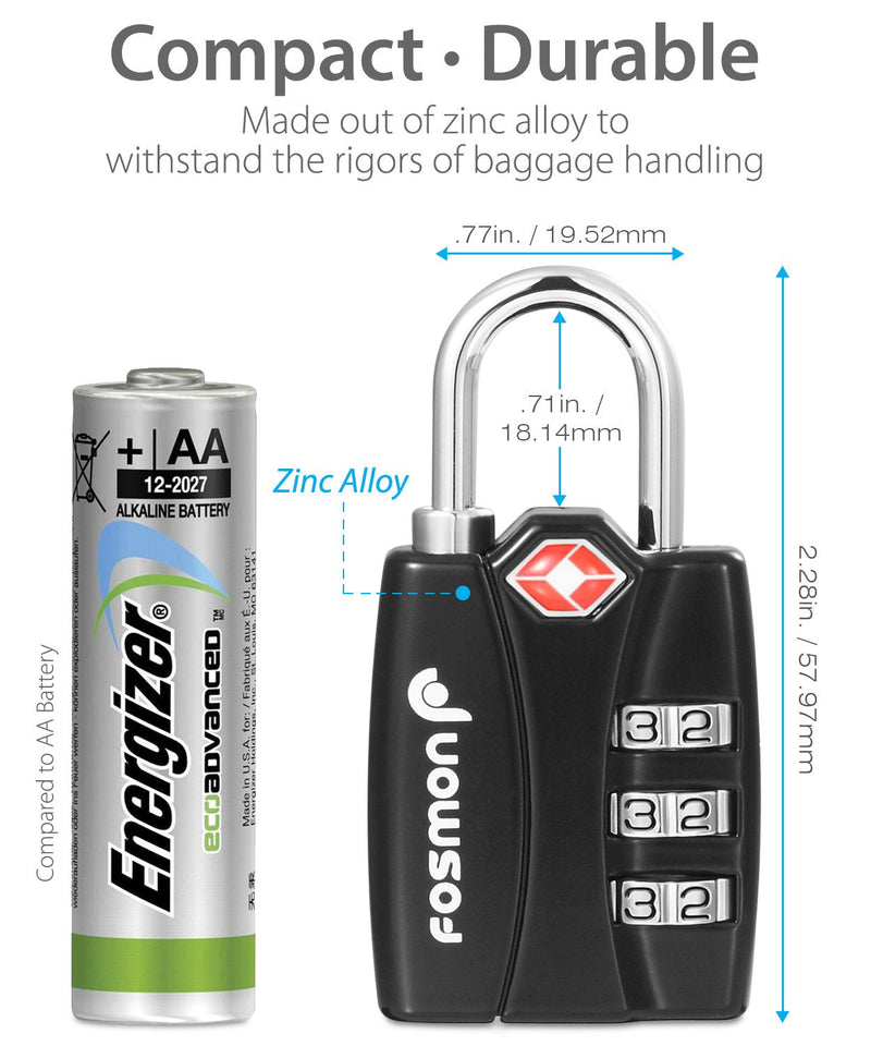  [AUSTRALIA] - TSA Approved Luggage Locks, Fosmon (3 Pack) Open Alert Indicator 3 Digit Combination Padlock Codes with Alloy Body for Travel Bag, Suit Case, Lockers, Gym, Bike Locks or Other