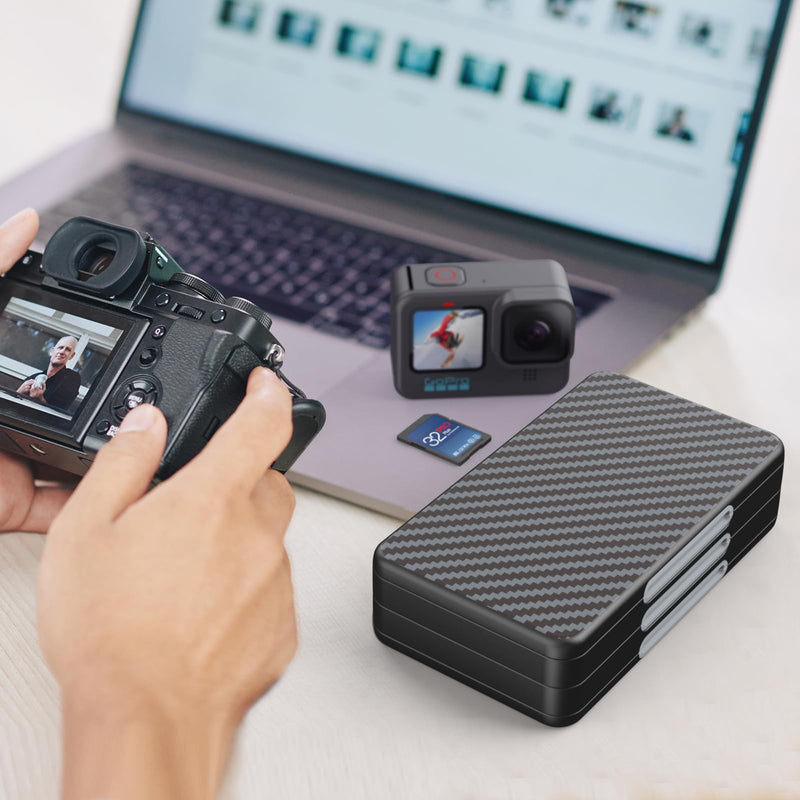  [AUSTRALIA] - HEIYING SD Card Holder for Memory SD Card and Micro SD Card, Portable SD SDHC SDXC Micro SD Card Holder Case with 60 SD Card Slots & 60 Micro SD Card Slots. Carbon Fibre Black-A