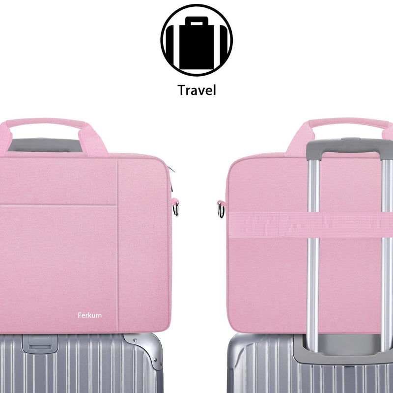  [AUSTRALIA] - Ferkurn 14 15 15.6 Inch Laptop Bag Women Men Computer Bag for HP Pavilion/Surface Laptop/Dell Inspiron XPS/Lenovo Thinkpad Ideapad/ASUS Vivobook/Acer Chromebook,Shoulder Carry Briefcase Messenger Case Pink