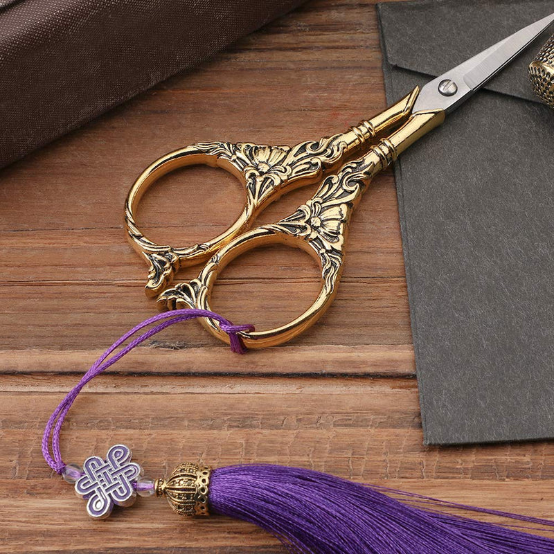  [AUSTRALIA] - Vintage European Style Sewing Scissors, Embroidery Scissors Sharp Tip Stainless Steel, Craft Scissors Sewing Tools, Tailor Scissor with Thimble,Tassel, Dressmaker Shears for Fabric(Golden)