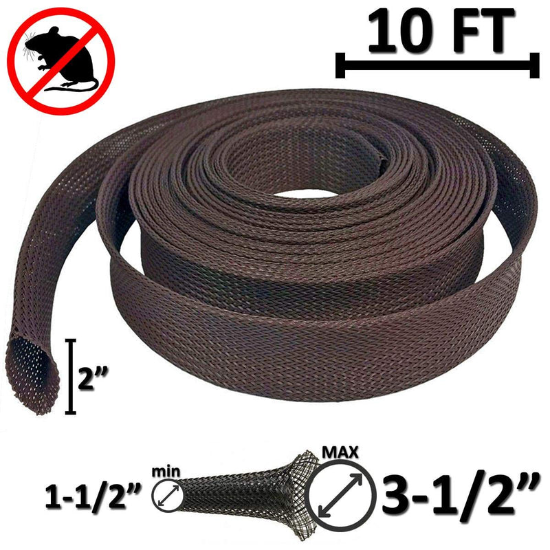  [AUSTRALIA] - Electriduct 2" Chewing Resistant Braided Sleeving Repulsive Hose Wire Mesh Cable Protection Flexible Expandable Wrap - 10 Feet 2 Inch - 10 Feet Expandable (Dark Brown)