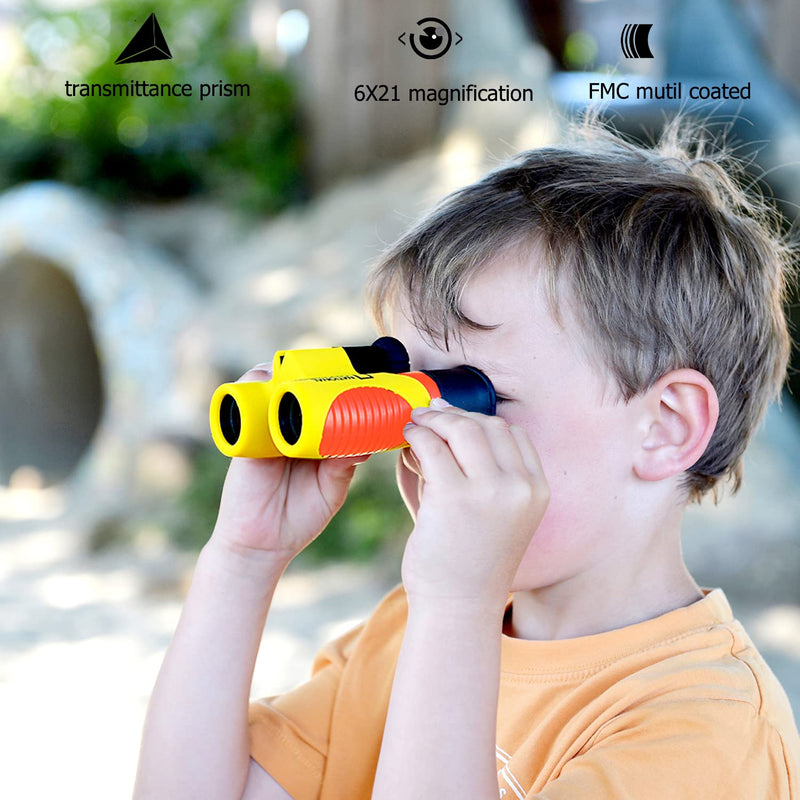  [AUSTRALIA] - Bresser Binoculars for Kids, 6 X 21 Shockproof Compact Binocular for Children Boys Girls Watching Birds, Hunting, Travel, Sport Red-Yellow