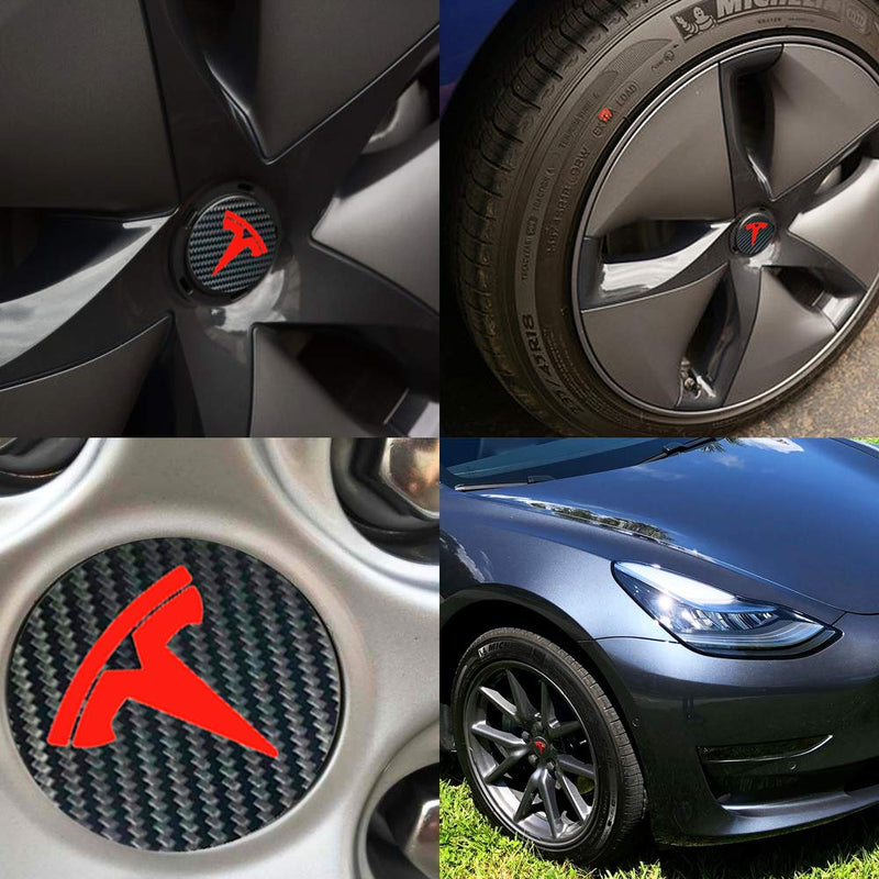  [AUSTRALIA] - CoolKo Center Cap Wheel Rim Logo T Emblem Decals Stickers 4 Pieces Compatible with Model X and S [Black & Red Combination] B3. Rim Center Sticker R/B