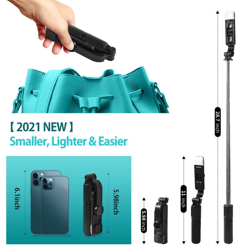  [AUSTRALIA] - Mini Selfie Stick Tripod, Phone Tripod with Fill Light 3 Modes 6 Brightness Portable Pocket Bluetooth Selfie Stand with Wireless Remote for iPhone 12/11/11 Pro/XS/XR/X/8/7/6/5 Samsung Smartphones