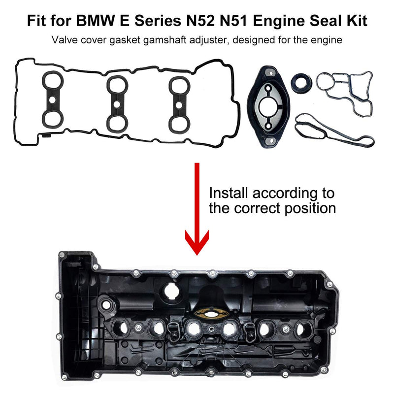 Valve Cover Gasket Set Fit for BMW N52 E60 E82 E88 E90 E91 E92 E93 X3 X5 Z4 3.0L, Engine Oil Filter Cooler Adapter Housing Gasket, Camshaft Adjuster Eccentric Shaft Actuator Seal for 11127552280 - LeoForward Australia