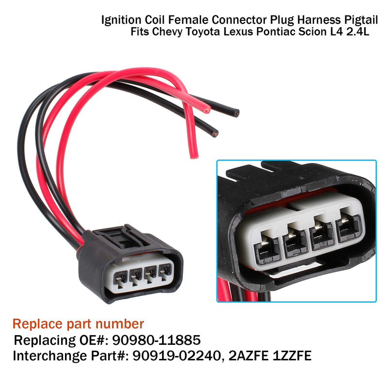 4 Packs Ignition Coil Female Connector Plug Harness Pigtail Compatible with Chevrolet Toyota Lexus Pontiac Scion Ignition Coil Connector Harness L4 2.4L - LeoForward Australia