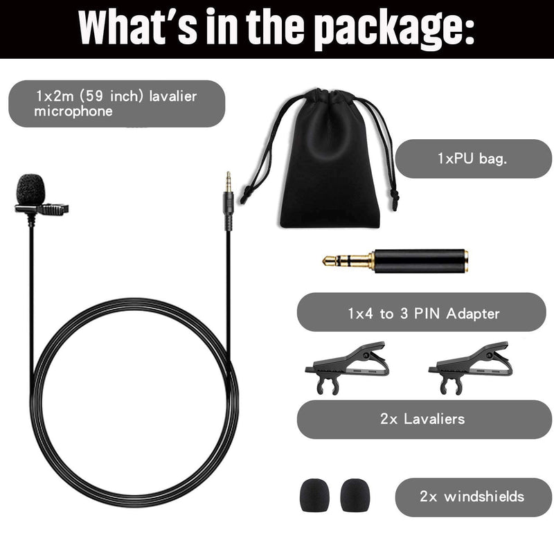 3.5mm Lapel Microphone, KOOPAO Omnidirectional Condenser Lavalier Mic with Clip Compatible with iPhone Android Windows Computer Smartphone Interview YouTube Video Conference Podcast Voice Dictation - LeoForward Australia