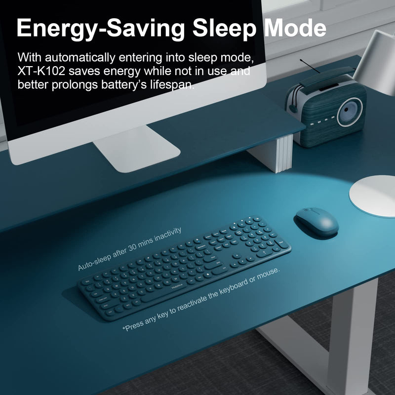  [AUSTRALIA] - Mobifice Cute Keyboard and Mouse Wireless for PC Computer/Laptop/Windows/Mac/Tablets/Apple iPad, Ultra-Thin 2.4GHz USB Cordless Full-Sized Silent Retro Computer Keyboard Mouse Combo (Blue) Teal Blue