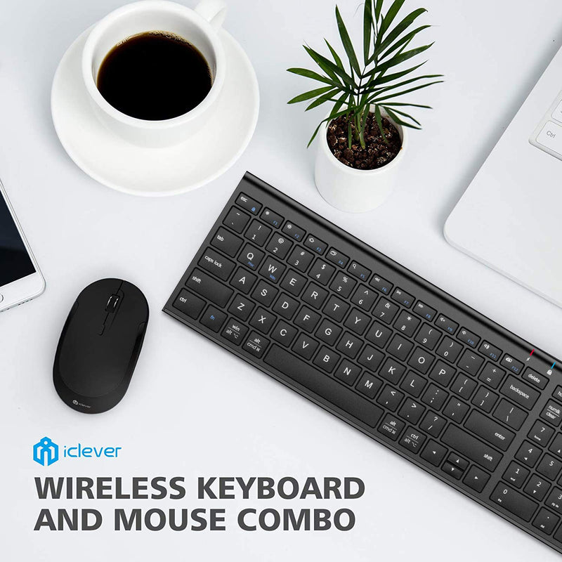  [AUSTRALIA] - iClever GK03 Wireless Keyboard and Mouse Combo - 2.4G Portable Wireless Keyboard Mouse, Rechargeable Ergonomic Design Full Size Slim Thin Stable Connection Keyboard for Windows 7/8/10, Mac OS Black