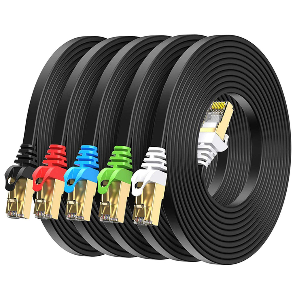  [AUSTRALIA] - Cat7 Ethernet Cable 5FT 5 Pack Multi Color, BUSOHE Cat-7 Flat RJ45 Computer Internet LAN Network Ethernet Patch Cable Cord - 5 Feet