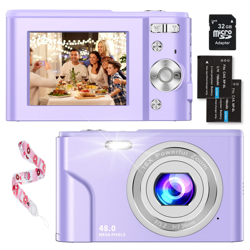  [AUSTRALIA] - Digital Baby Camera for Kids Teens Boys Girls Adults,1080P 48MP Kids Camera with 32GB SD Card,2.4'' Kids Digital Camera with 16X Digital Zoom, Compact Mini Camera Kid Camera for Kids/Student（Purple） Purple