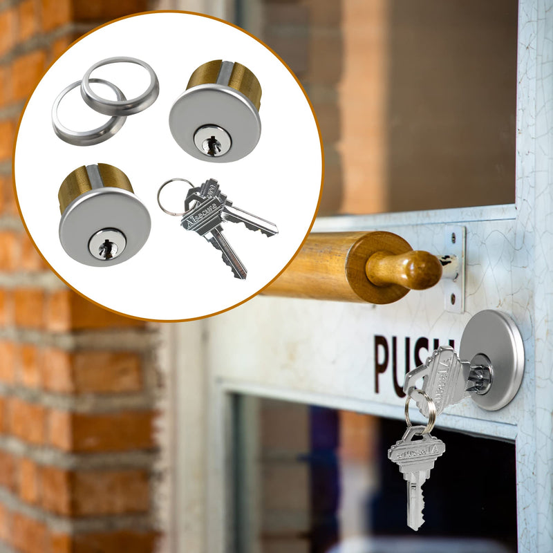 [AUSTRALIA] - AIsecure Brass Mortise Cylinder with 2 Keys for SC Keyway Standard Commercial Door Lock Cylinder Keyed Alike for Storefront Doors Lock Replacements, 2 Pack, Silver Keyed Both Sides