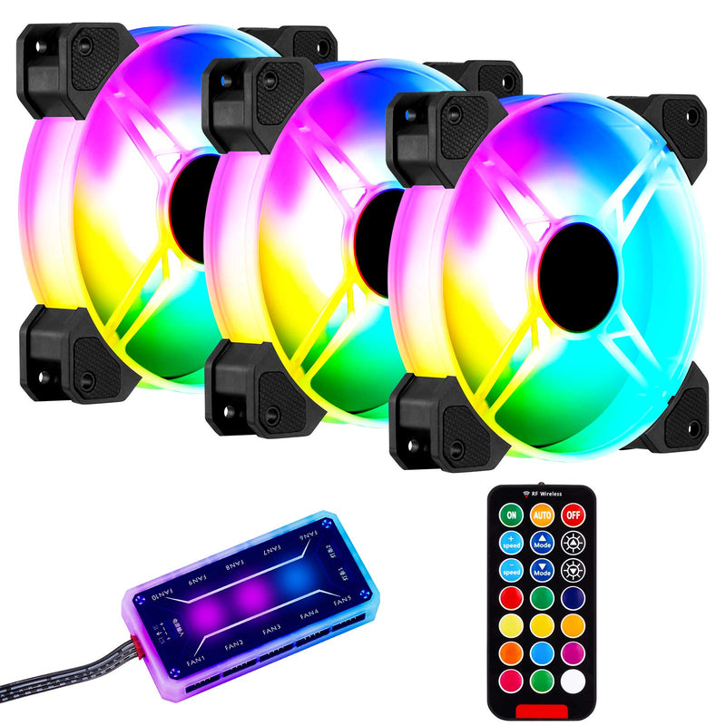  [AUSTRALIA] - AURTEC 3 Pack RGB Case Fans, 120mm Ultra-Quiet RGB Chassis Cooling Fans, Equipped with Remote Control Hub, 5V ARGB Sync, Matte Finish, Speed Adjustable Colorful Cooler Fan for PC Case. Nova-4 Pin