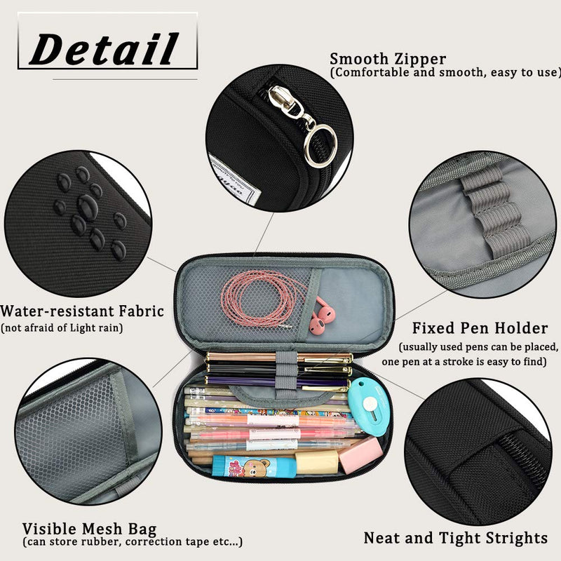  [AUSTRALIA] - Pencil Case, Big Capacity Pencil Pen Case Multi-Slot Pencil Bag Pouch Holder Box For Middle/High School Office College Adult Girl and Boy (Black) Black