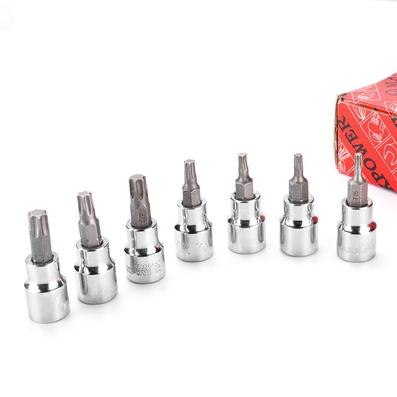  [AUSTRALIA] - MAXPOWER 7-Piece 3/8-inch Torx Bits Set - 6-point star T15, T20, T25, T30, T40, T45, T50