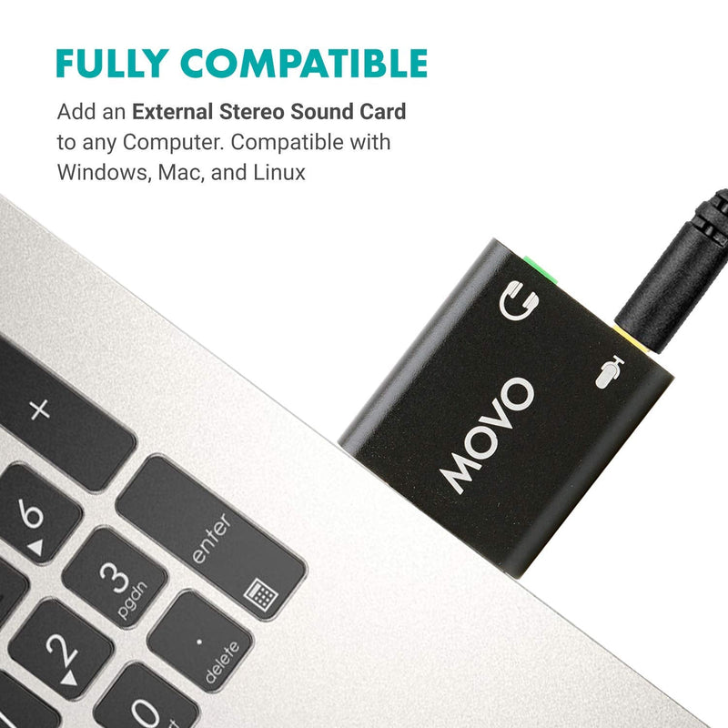  [AUSTRALIA] - Movo USB-AC 3.5mm TRS Microphone to USB 2.0 Stereo Audio External Sound Card Adapter for PC and Mac. USB Sound Card Adapter for Computer or Laptop Convert USB Input to 3.5mm TRS Headphone or Mic Jack