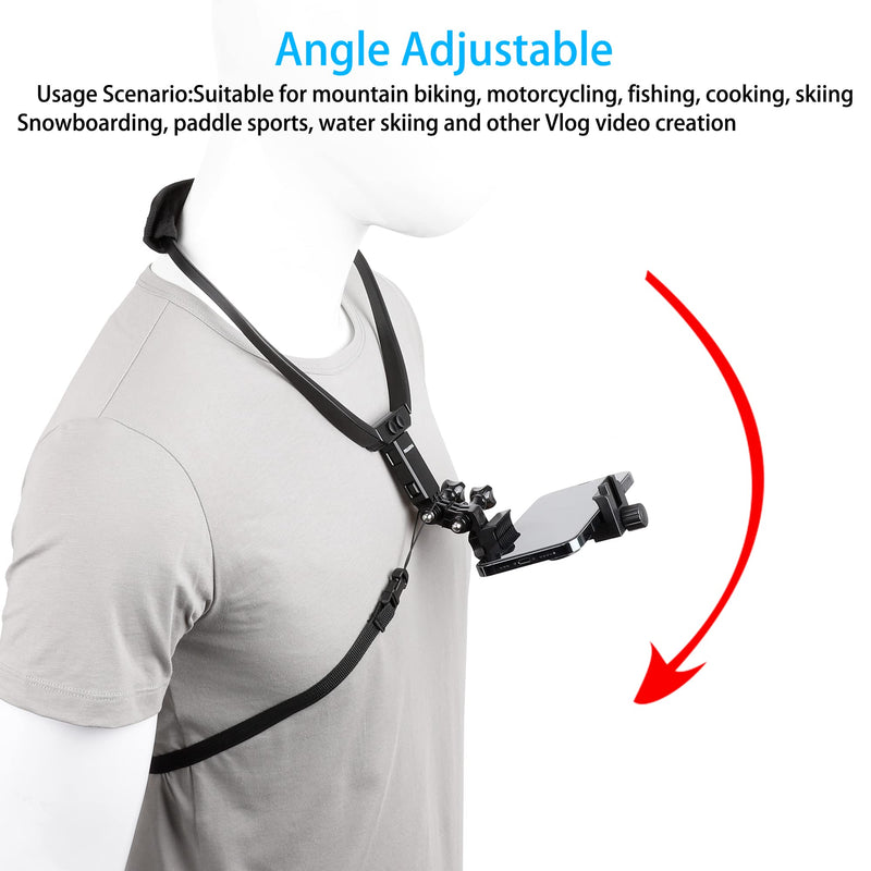  [AUSTRALIA] - Mobile Phone Chest Strap Mount Action Camera Neck Holder for VLOG/POV, for iPhone 13 12 11 Pro Max Plus,Samsung,GoPro Hero 10, 9, 8, 7, 6, 5,DJI OSMO Action 2, AKASO,and Cell Phones (4 to 7in)