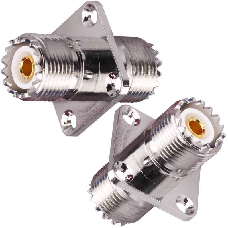  [AUSTRALIA] - TUOLNK UHF Female to UHF Female 4-Hole Flange Panel Chassis Mount Connector SO239 PL259 Coax Jumper Cable Connector RF Solder Coaxial Adapter Pack of 2 UHF Female to Female Connector