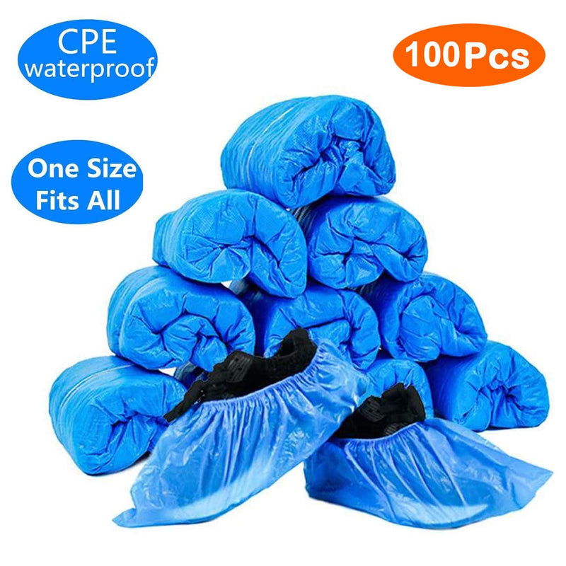  [AUSTRALIA] - Oceantree Shoe Covers Disposable - 100 Pack (50 Pairs) Disposable Shoe Boot Covers Waterproof Non Slip Durable Shoe Protector for Indoor Guest Visitor, One Size Fits All Clear Blue (CPE Plastic) CPE Plastic