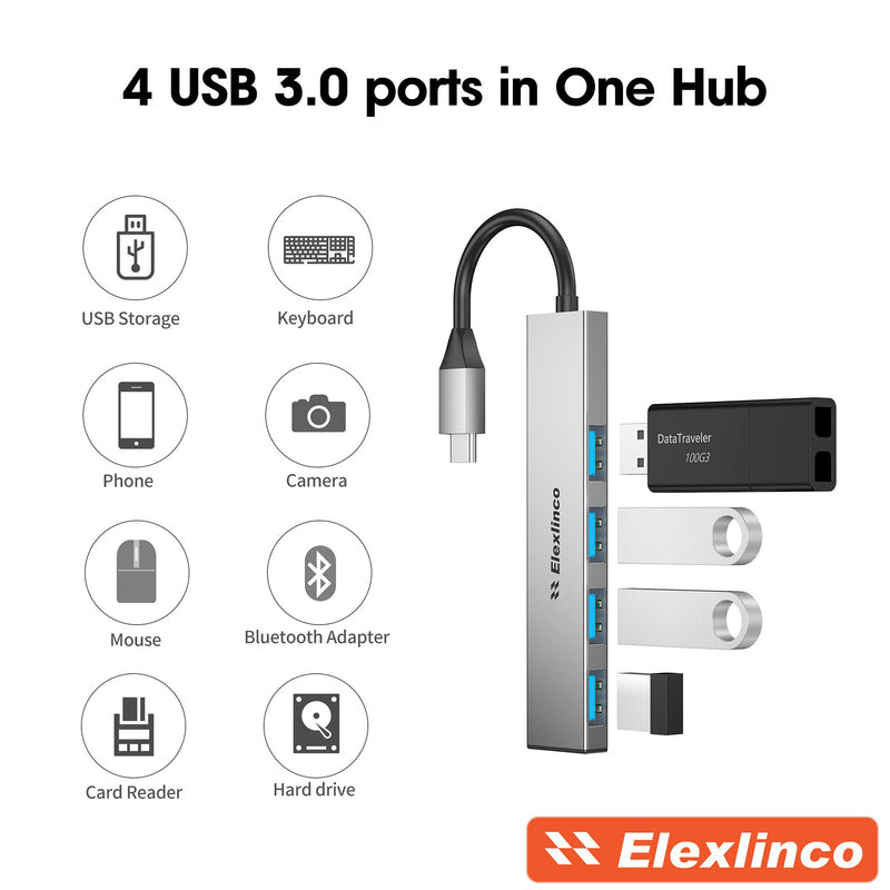  [AUSTRALIA] - USB C Hub3.0,4-Port Ultra Slim Data Type C to USB 3.0 Adapter for MacBook,Mac Pro/Air,Ipad Pro More USB C Devices