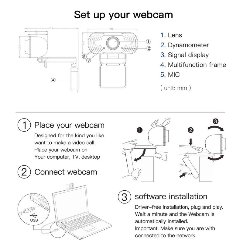  [AUSTRALIA] - Xinidc Full 1080P HD Webcam with Microphone, USB Webcam for Laptop and Desktop, External Webcam, Streaming PC Web Camera with Privacy Cover and Tripod, Widescreen Webcam for Zoom Skype YouTube