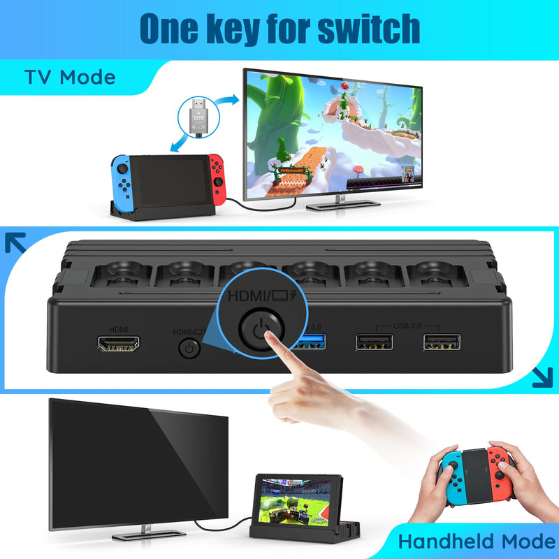  [AUSTRALIA] - BSSING TV Dock Station with Joycon Charger Suitable for Switch/Switch OLED,Switch Docking Station Support 4K HDMI Output,Storable 6 Game Card,6 TF Cards,with 15V/2.6A Power Adapter and HDMI Cable with Power Adapter and HDMI Cable