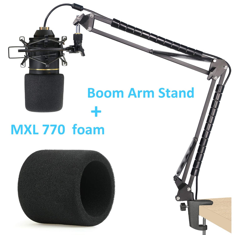  [AUSTRALIA] - MXL 770 990 Microphone Stand with Pop Filter - Mic Suspension Boom Arm Stand with Windscreen, Cable Sleeve Compatible with MXL 770 990 Mics by YOUSHARES