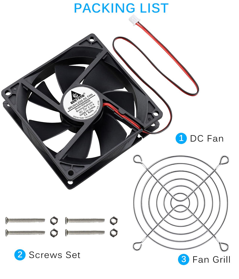  [AUSTRALIA] - GDSTIME 92mm x 92mm x 25mm 90mm 3.6 Inches 12v Brushless Dc Cooling Fan 2 Pin Sleeve Bearing