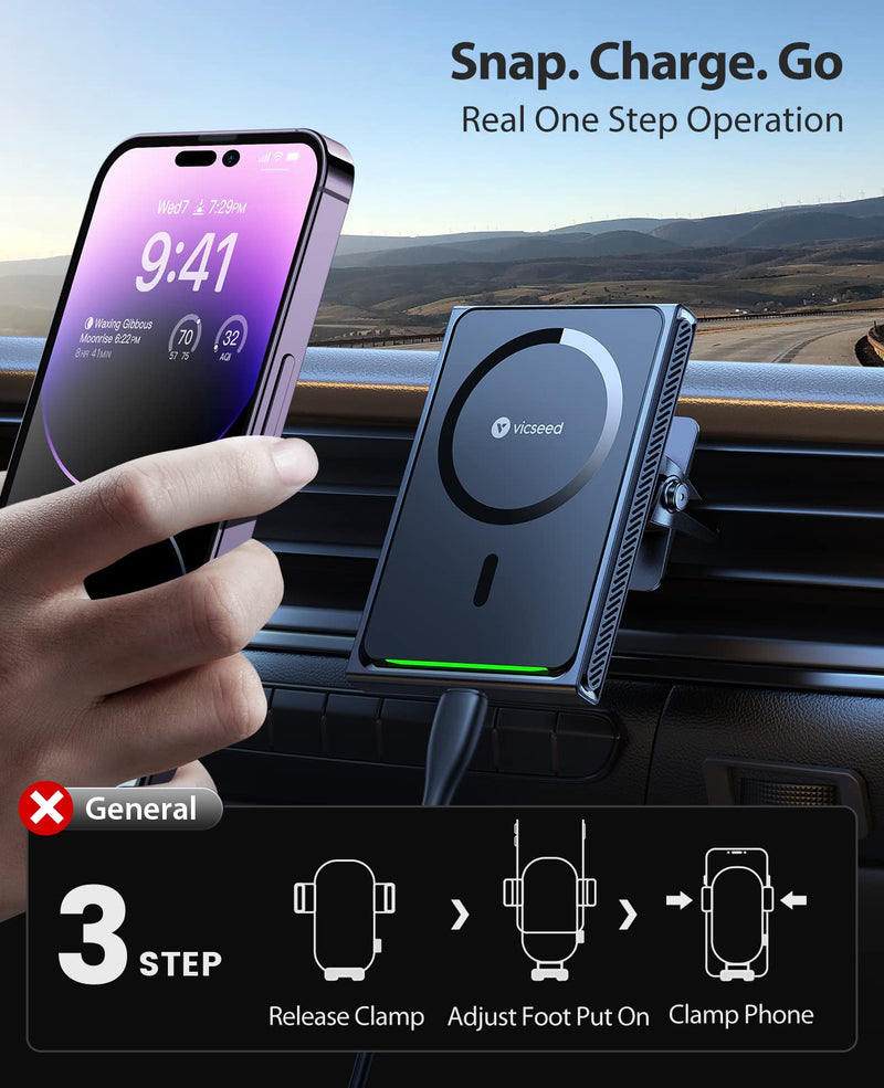  [AUSTRALIA] - VICSEED Magnetic Wireless Car Charger [15W Fast Charging & Case Friendly] for Magsafe Car Charger [Strongest Magnet Power] Vent Phone Holder Magsafe Car Mount Charger for iPhone 14 13 12 Pro Max Plus