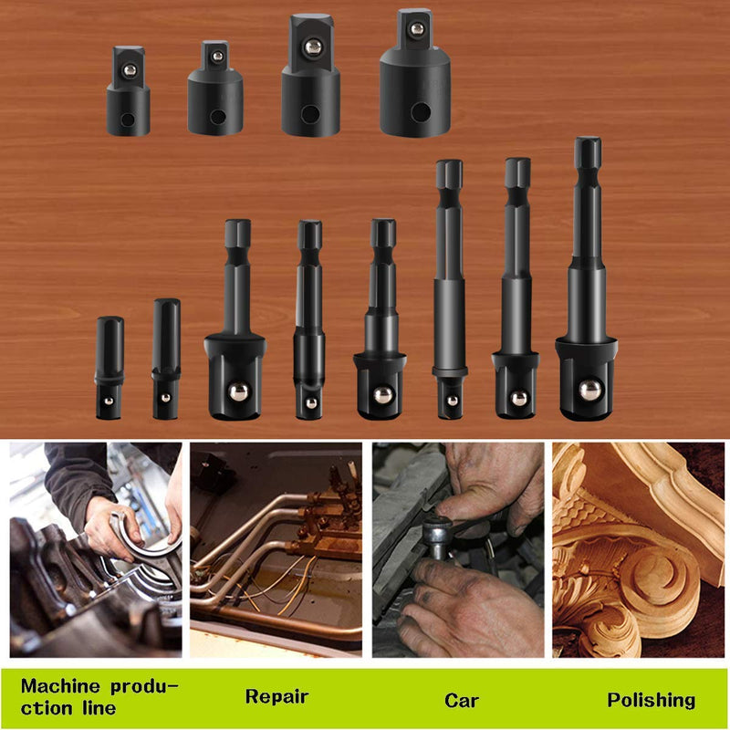  [AUSTRALIA] - 【2020 NEW 】12pcs Drill Socket Adapter and Reducer Set, Extension Set Turns Power Drill Into High Speed Nut Driver. 1/4", 3/8", and 1/2" Drive …