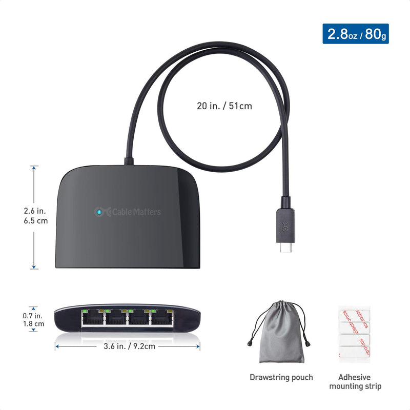  [AUSTRALIA] - Cable Matters USB C to 4-Port Gigabit Ethernet Switch for Network Sharing on The Move (Thunderbolt Ethernet Splitter, USB C Network Switch, USB C Gigabit Switch) Compatible with Thunderbolt 4 / USB 4