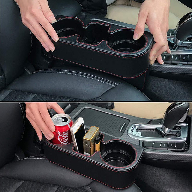  [AUSTRALIA] - Aprilyy Coin Side Pocket Console Side Pocket Leather Cover Car Cup Holder Auto Front Seat Organizer Cell Mobile Phone Holder (Black 1 Pack) BLACK-big