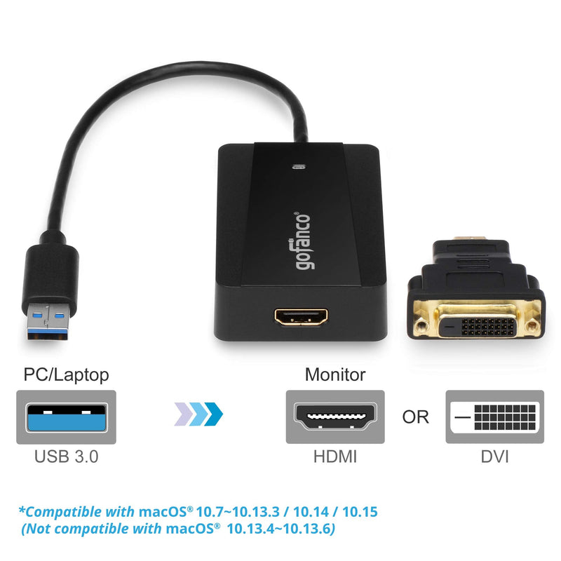  [AUSTRALIA] - gofanco USB 3.0 to HDMI Video Graphics Adapter for Multiple Monitors - Up to 2560x1440 for Windows and macOS, DisplayLink Chip, Includes HDMI-to-DVI Adapter, USB HDMI (USB3HDMI) USB 3.0 to HDMI / DVI