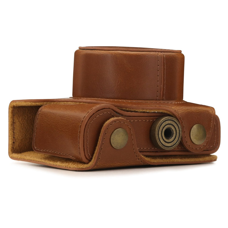  [AUSTRALIA] - MegaGear Ever Ready Leather Camera Case Compatible with Nikon 1 J5 (10-30mm) Light Brown