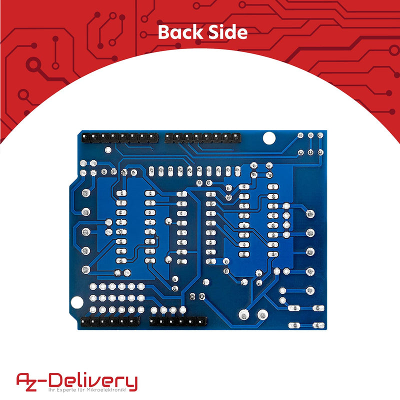  [AUSTRALIA] - AZDelivery 5 x L293D Motor Driver Shield, 4-channel motor driver shield, stepper motor driver, stepper expansion board compatible with Arduino including e-book!