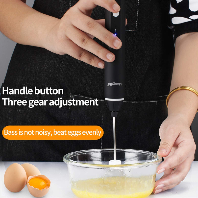  [AUSTRALIA] - Rechargeable Milk Frother Handheld Electric Foam Maker For Coffee, Latte, Cappuccino, Hot Chocolate, Durable Whisk Drink Mixer With Stainless Steel Eggbeater, Black