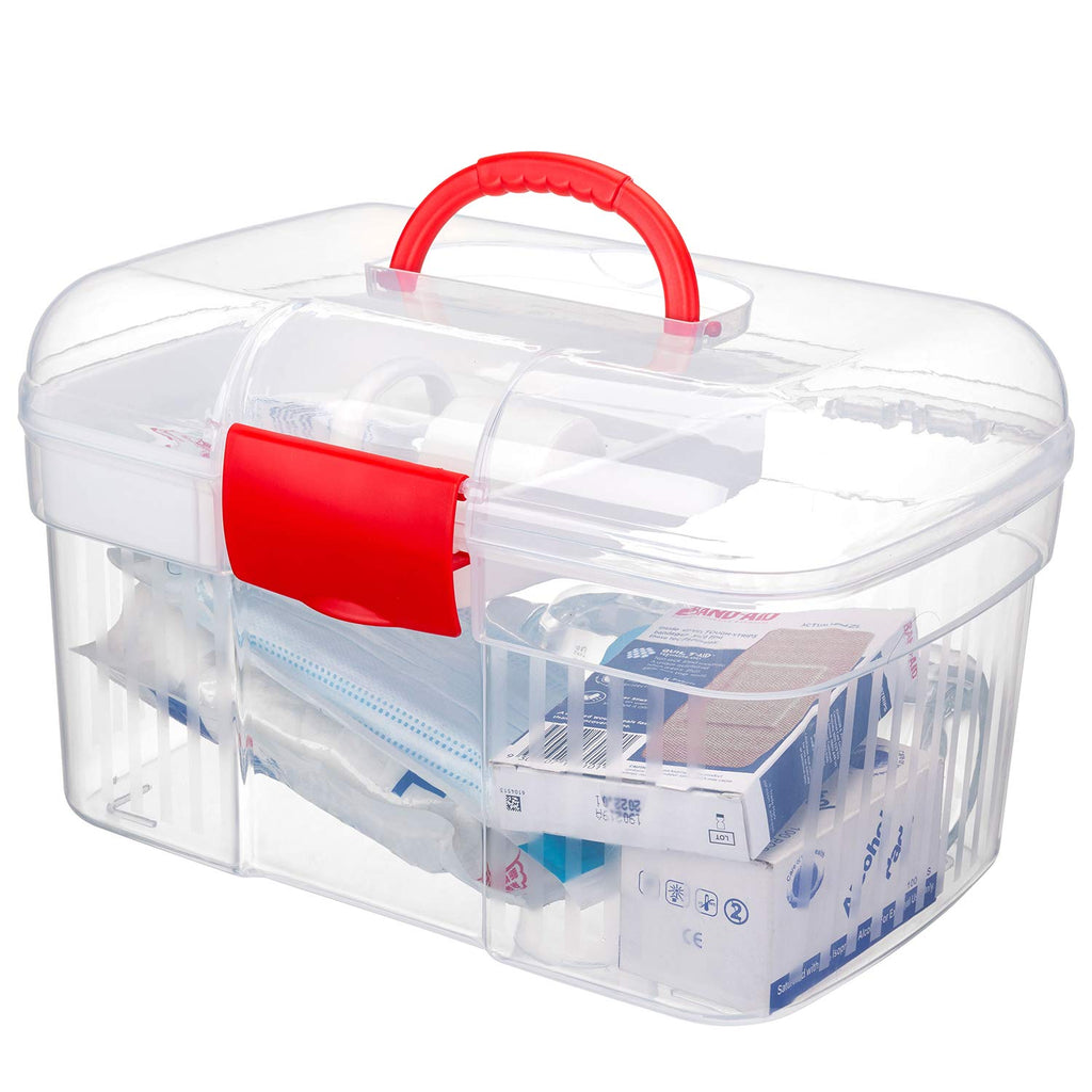  [AUSTRALIA] - MyGift Red First Aid Clear Container Bin/Family Emergency Kit Storage Box w/Detachable Tray
